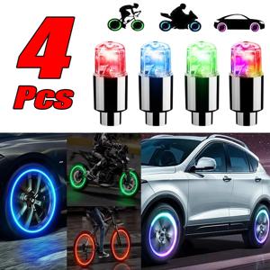 4Pcs 다채로운 LED 휠 조명 자동차 타이어 밸브 모자 네온 불빛 범용 오토바이 자전거 밸브 커버 자동 외관 액세서리