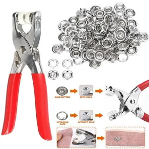 400pcs 프롱 링 9.5mm 버클 버튼 금속 컬러 펜치 스냅 버튼 클로 DIY 세트 핸드 압력 플라이어 리벳 버클 바느질 도구