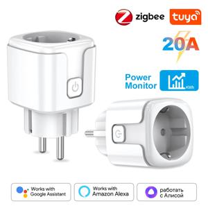 Tuya Zigbee 스마트 소켓 유럽 플러그 20A 전력 측정 Alexa 음성 모바일 APP 원격 제어 Google 홈 Yandex Alice