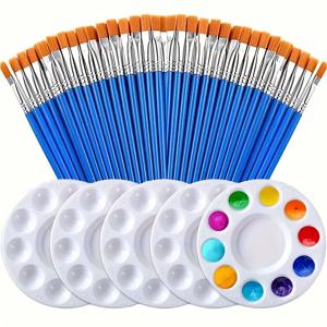 페인트 브러쉬 팔레트 세트 아크릴 수채화 오일 구아슈 템페라에 대 한 5pcs 페인트 트레이와 30pcs 플랫 나일론 헤어 아티스트 브러쉬