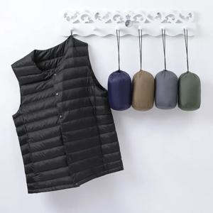 남성용 민소매 다운 라이너 조끼 2023 새로운 가을 겨울 초경량 Packable 따뜻한 화이트 오리 다운 남성 조끼 자켓