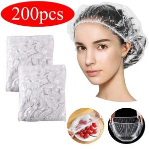 100/200 Pcs 일회용 어린이 샤워 캡 머리 탄성 메쉬 모양 플레이트 플라스틱 랩 커버 식품 등급 식품 커버