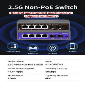 Hisource 2.5G 4 8 포트 이더넷 스위치 없음 POE Networck 스위치 업링크 IP 카메라/무선 AP용 2*10G 포트