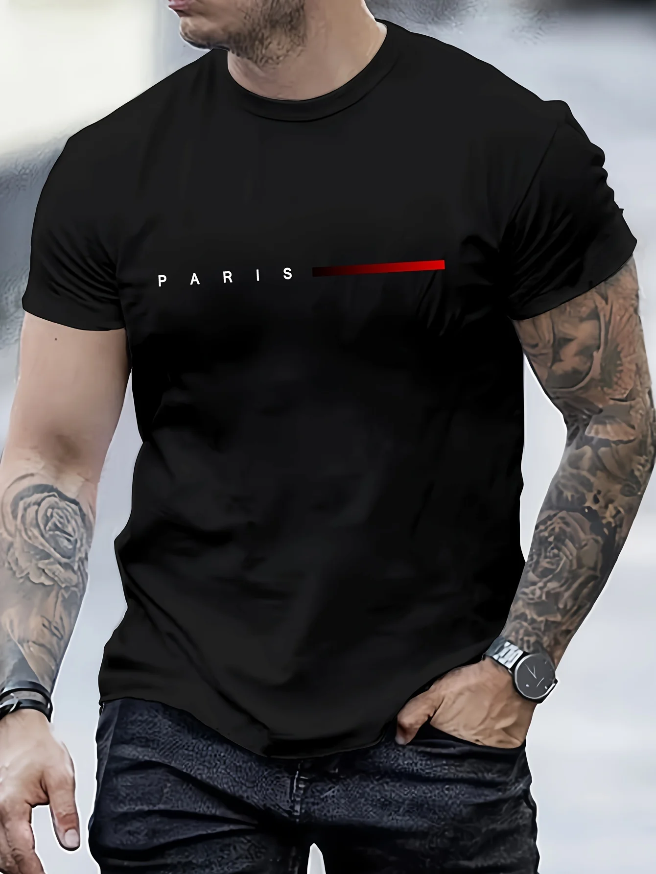 남성용 100% 코튼 여름 루즈 PARIS 크리에이티브 레터 프린트 캐주얼 슬림핏 라운드 넥 반팔 티셔츠 탑