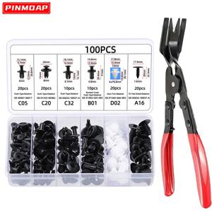 100pcs 자동차 패스너 나일론 도어 패스너 자동차 푸시 리벳 핀 바디 수리 도구 키트 패스너 제거 펜치 도구