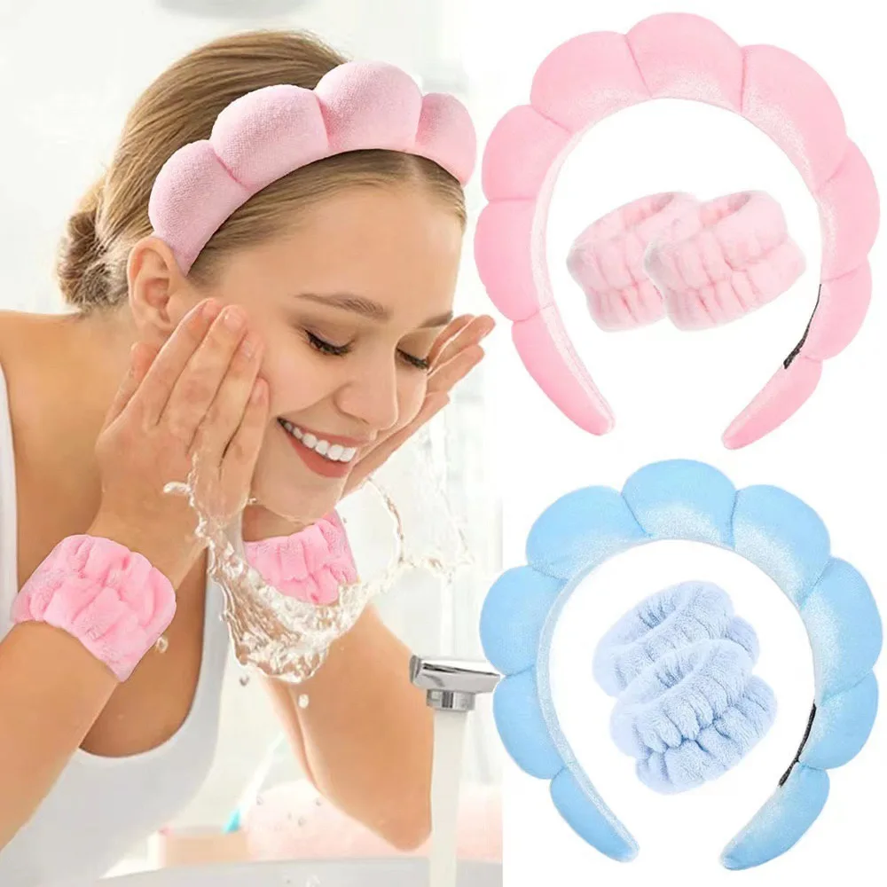 3Pcs 패션 마이크로 화이버 세척 팔찌 Scrunchies 푹신한 머리띠 스파 버블 머리띠 세안 메이크업 샤워 스킨 케어