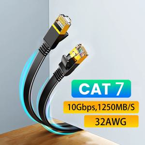 Cat 7 이더넷 케이블 Cat7 고속 플랫 기가비트 STP RJ45 LAN 케이블 10Gbps 1250MB/S 네트워크 케이블 패치 코드 라우터 이더넷