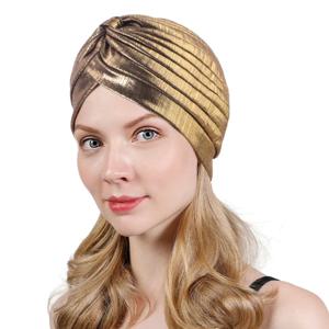 새로운 여성 골드 실버 터번 모자 Chemo Bandana Hijab Pleated 인도 모자 Turbante Hat 숙녀 탈모 Headscarf 이슬람 모자를 쓰고 있죠