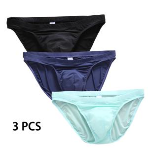 3 Pcs 남성 속옷 남성의 빠른 건조 성능 낮은 상승 팬티 소년 슈퍼 얇은 섹시한 반투명 얼음 실크 여름 통기성