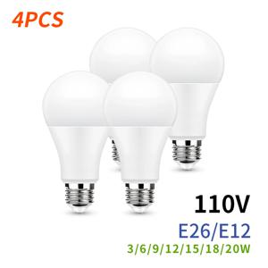 4PCS E26 E12 LED 전구 AC 110V SMD2835 3W 6W 9W 12W 15W 18W 20W LED 램프 차가운 따뜻한 흰색 Led 전구 실내 조명