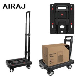 AIRAJ 접이식 핸드 트럭 이동용 접이식 돌리 카트 110lbs 헤비 듀티 수하물 플랫폼 돌리(4개의 바퀴 및 2개의 로프 포함)