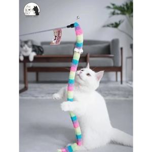 고양이 장난감 깃털 고양이 티저 지팡이 고양이 대화 형 장난감 재미 있은 애벌레 다채로운 막대 티저 지팡이 애완 동물 고양이 용품 고양이 액세서리