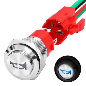 DaierTek 경적 버튼 12V 20A 헤비 듀티 16MM 금속 경적 스위치 스피커 파란색 LED 스테인레스 스틸 순간 푸시 버튼 스위치