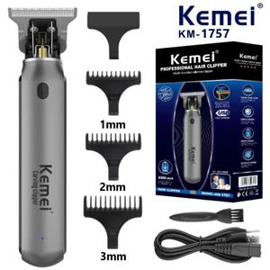 USB 충전 제로 컷 블레이드 무선 헤어 트리머 Kemei KM-1757 헤어 클리퍼 중공 헤드 이발사 헤어 컷 기계