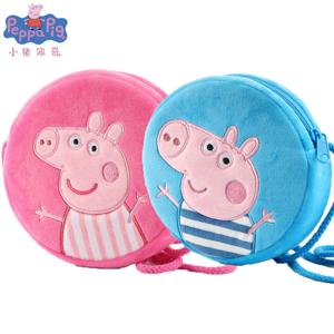100% 정품 Peppa 돼지 Kawaii 플러시 라운드 배낭 장난감 조지 유치원 만화 어깨 가방 동전 지갑 소녀 생일 선물