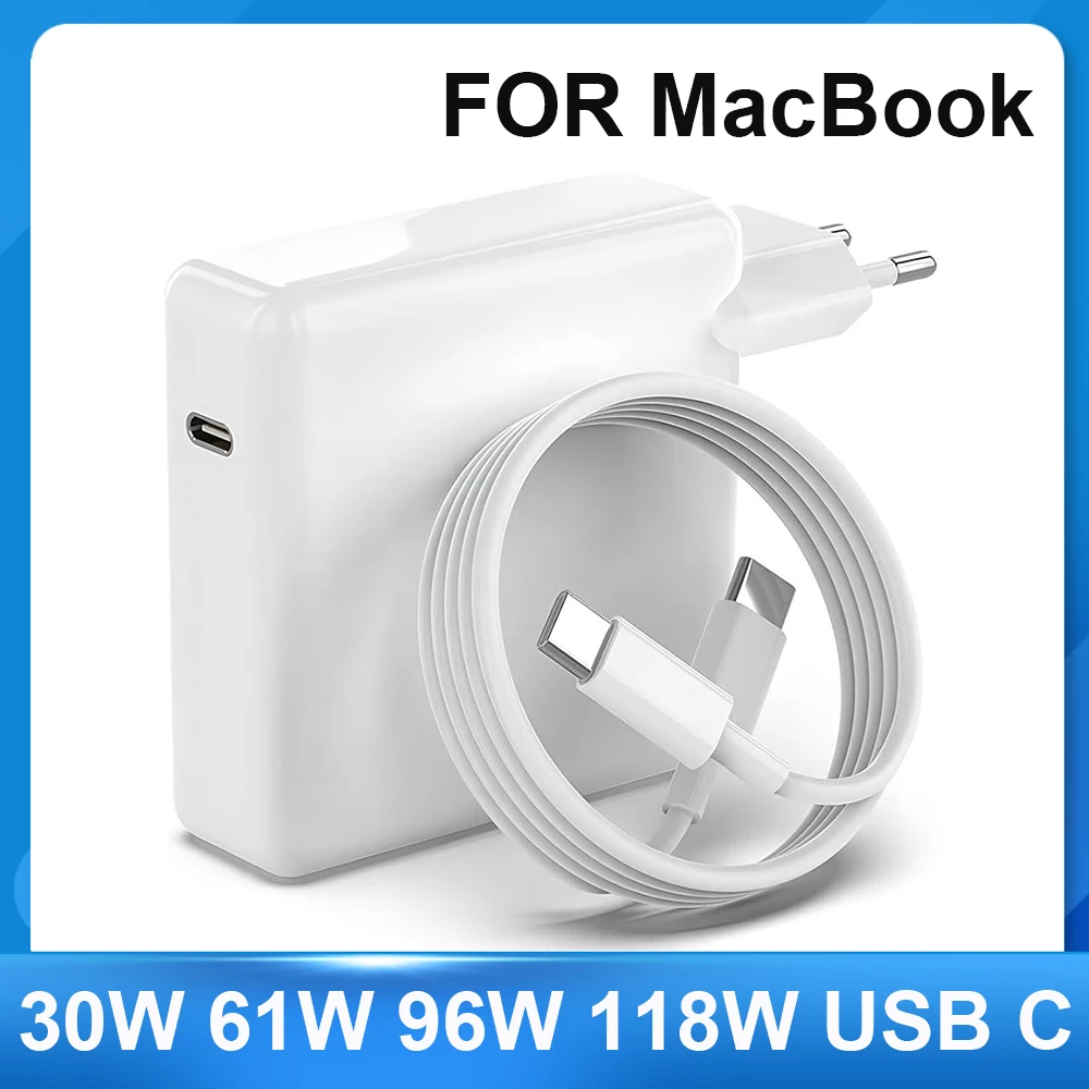 MacBook Pro 16, 15, 13인치용 30W 61W 96W 118W USB C 충전기 전원 어댑터, New Air 13인치는 Type C PD와 함께 작동