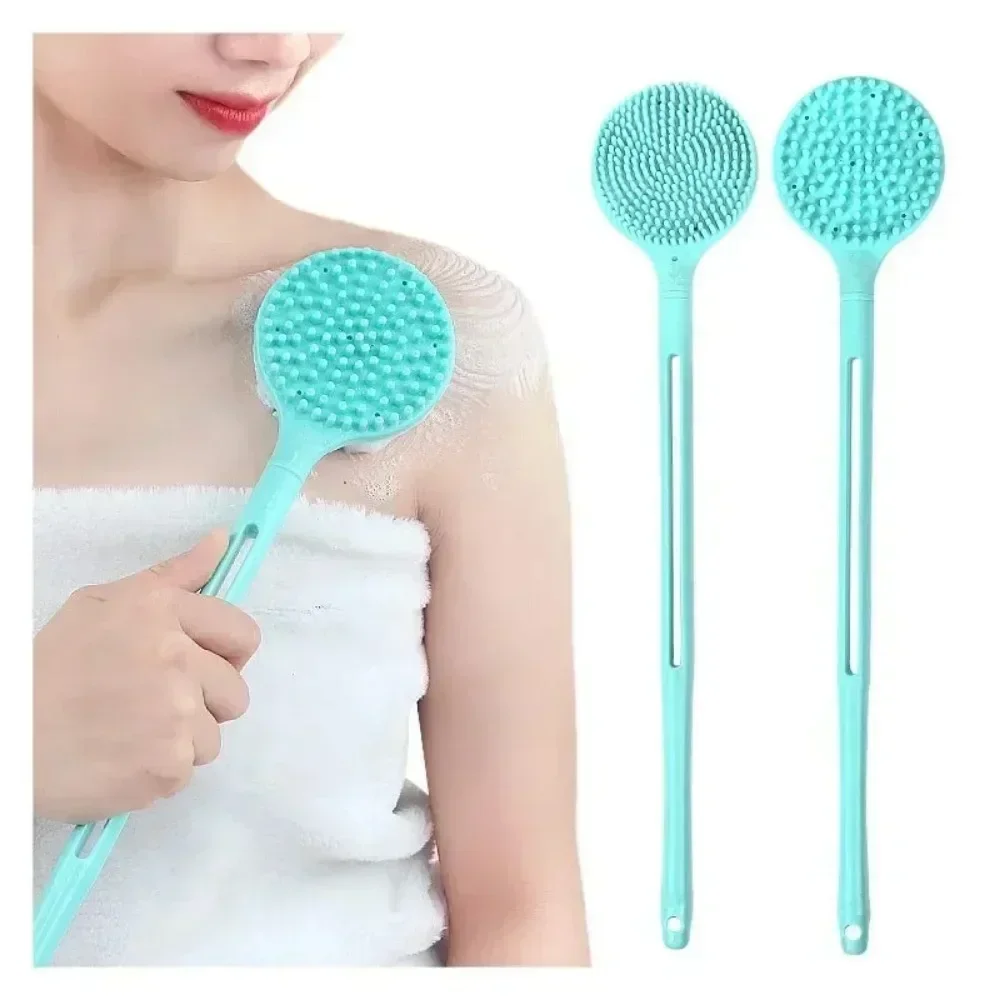 1Pc 실리콘 롱 핸들 목욕 브러시 양면 샤워 엑스 폴리 에이 팅 브러시 바디 스크럽 백 마사지 브러쉬 욕실 액세서리