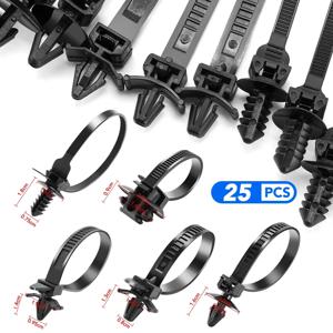 25pcs 자동차 나일론 타이 랩 케이블 고정 패스너 클립 자동차 호스 고정 지퍼 스트랩 자동 잠금 나일론 케이블 타이