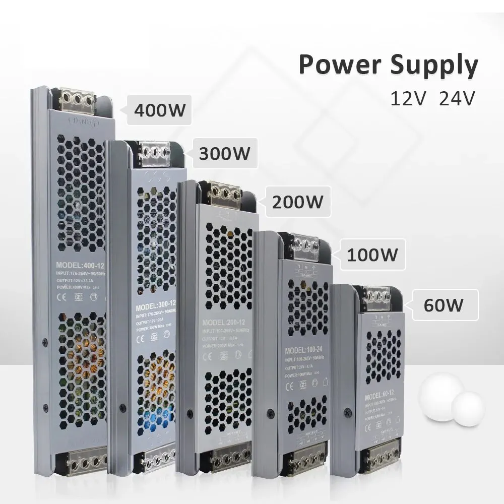 MJJC 전원 공급 장치 12V 24V 60W 100W 200W 300W 400W 110V 220V 230V AC ~ 12 24 볼트 DC LED 스트립 드라이버 조명 변압기