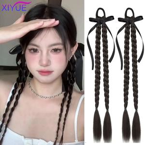 XIYUE 합성 땋은 트위스트 브레이드 포니 테일 헤어 익스텐션 블랙 천연 가발 긴 포니 테일 헤어 밴드 고무 밴드 여성용 가발