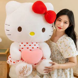 새로운 Sanrio 만화 애니메이션 쉬어 드레스 헬로 키티 봉제 인형 큰 귀여운 방 장식 플러시 장난감 잠자는 베개 카와이 부드러운 장난감