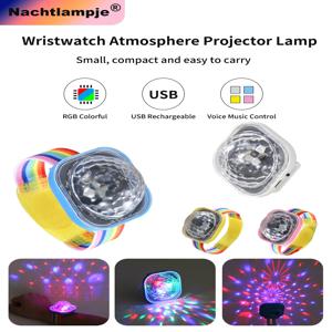 Nachtlampje 휴대용 LED 야간등 디스코 착용가능한 시계 소리제어 투사 디스코 무대조명 분위기등 KTV 바용