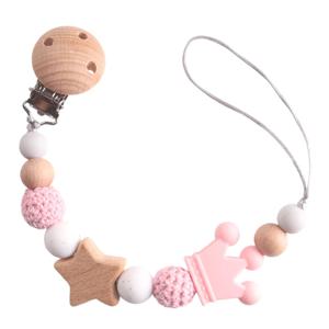 아기 젖꼭지 체인 클립 나무 오각형 Teether 실리콘 라운드 구슬 케어 Soother 씹는 장난감에 대한 젖니가 남 체인