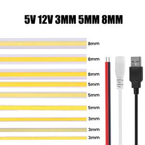 DC5V USB COB LED 스트립 3mm 5mm 8mm 너비 12V 320LED 접착제가 있는 유연한 LED 스트립 조명 고밀도 선형 조명