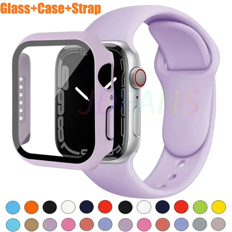 Apple Watch 밴드 용 유리 + 케이스 + 스트랩 Apple IWatch 시리즈 8 7 6 SE 5 4 용 42mm 44mm 41mm 40mm 38mm 45mm 49mm 화면 보호기