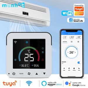 Tuya 스마트 에어컨 IR 원격 제어 타이머 WiFi 온도 습도 센서 모니터 온도 조절기 LCD 터치 스크린 Alexa
