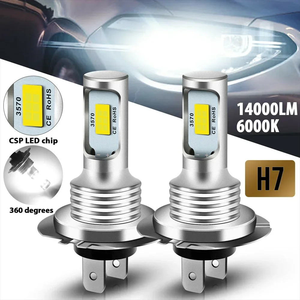 2pcs H7 H1 H8 H9 H11 9005 9006 LED 전구 HB3 HB4 CSP LED 슈퍼 밝은 헤드 라이트 DRL 램프 6000K 화이트