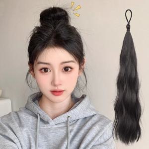 탄성 루프가있는 50cm 합성 자동 와인딩 헤어 번들 DIY 헤어 번들 포니 테일 증가 헤어 푹신한 자연 볼 헤드 가발