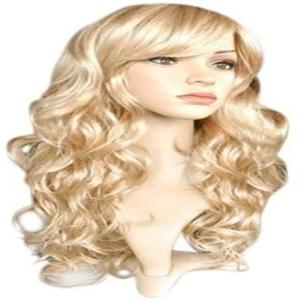긴 물결 모양의 Syntehtci 머리 Cosutme 골드 머리 내열성 코스프레 가발 여성용 혼합 금발 파티