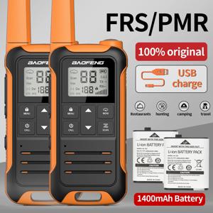Baofeng F22 워키토키 PMR FRS 장거리 미니 충전식 C 타입 충전기, 하이킹용 휴대용 양방향 라디오, 2 개
