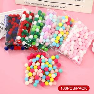 마카롱 폼폼 푹신한 볼, 다채로운 플러시 볼, 수제 공예, DIY 장식 장난감, 헤어밴드 재료 액세서리, 10mm, 로트당 100 개