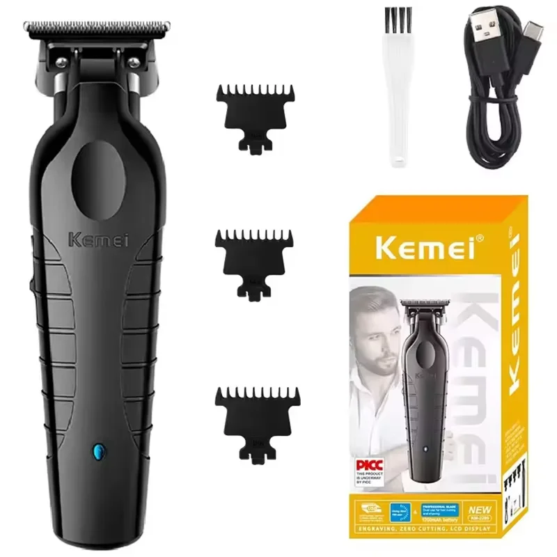 Kemei 2299 남성용 전문 전기 이발사 헤어 트리머 수염 헤어 클리퍼 무선 헤어 커팅 머신 충전식, 0mm