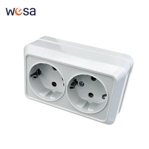 WESA 흰색 벽 표면 2 소켓 플러그 접지 전원 소켓이 있는 EU 외부 전기 콘센트 난연성 페인트 플라스틱