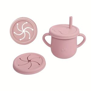 실리콘 베이비 밀짚 컵 - 손잡이, 빨대, 뚜껑이 있는 귀여운 훈련 시피 컵 - 유아용 재사용 가능한 스낵 컵 먹이 용품