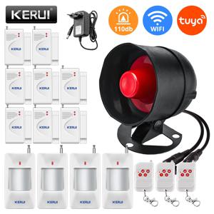 KERUI Tuya 스마트 WIFI 보안 경보 시스템 키트 110dB 무선 시끄러운 실내/실외 사이렌 경적 홈 도난 모션 도어 센서