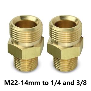 황동 압력 와셔 커플 링 어댑터 M22-14mm 수나사 3/8 및 1/4 수나사 외부 파이프 육각 니플 피팅 4500 PSI