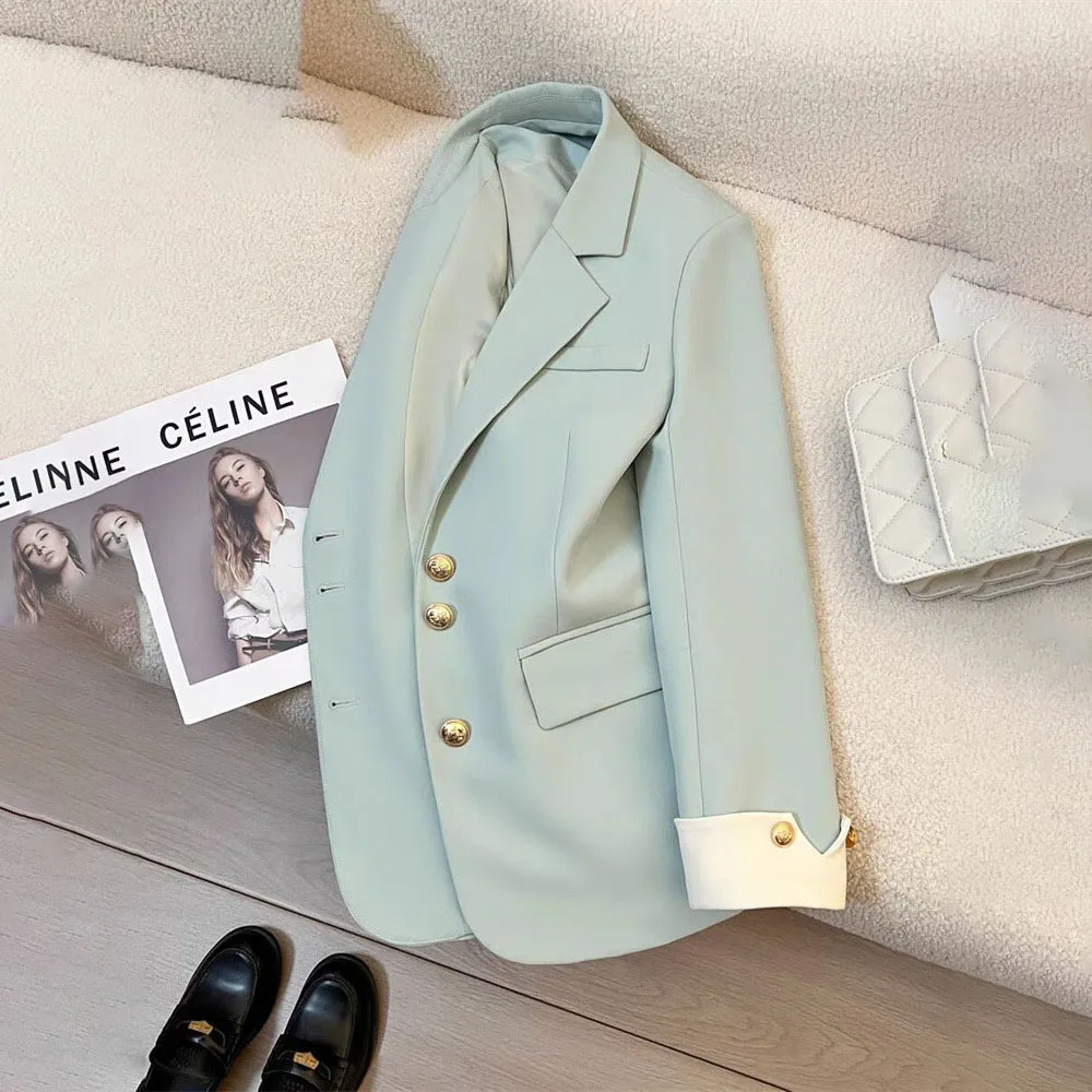 가을 겨울 Office 레이디 블레이저 자켓 여성 2024 패션 긴 소매 코트 여성 블레이저 Feminino Outerwears 캐주얼의 새로운
