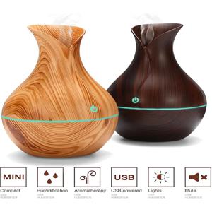 USB 전기 가습기 130ML 미니 우드 그레인 아로마 디퓨저 에센셜 오일 아로마 테라피 쿨 미스트 메이커 가정용 LED