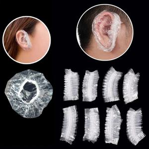 100Pcs 일회용 방수 귀 커버 투명 목욕 샤워 헤어 살롱 귀마개 색칠 보호기 모자