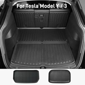 Tesla Model Y / 3 2019-2023 풀 커버리지 뒷 트렁크 매트 TPE 뒷좌석 등받이 보호 패드 카고 라이너 안티 킥 패드