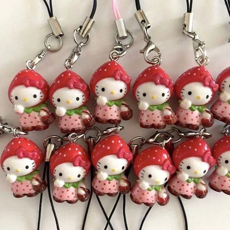 Sanrio 헬로 키티 딸기 휴대 전화 펜던트 Y2K 귀여운 하이 찾고 패션 장식 액세서리 키 체인 휴일 선물