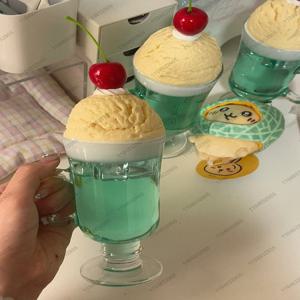 민트 소다 음료 컵 모델 크리 에이 티브 선물 수제 책상 장식품 소다 아이스크림 토핑 유리 컵 소녀 방 장식 선물