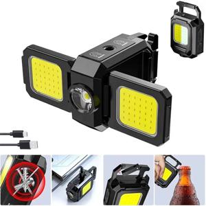 미니 LED 손전등 1000LM USB 충전식 COB 작업 조명 야외 캠핑 하이킹을위한 IPX4 방수 키 체인 라이트 랜턴