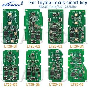 Lonsdor LT20 스마트 키 312-434Mhz 8A + 4D BA 칩 Toyota 및 Lexus 지원 K518 K518ISE KH100 + 범용 PCB 회로 기판