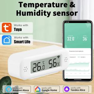 스마트 홈 온도계 습도계 용 Tuya WiFi 미니 온도 습도 Google 홈 Yandex Alexa와 원격 알람 작업
