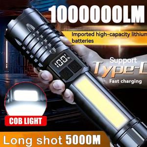 Heinast 고출력 LED 손전등, 강력한 TYPE-C 충전식 COB 손전등, 측면 조명 토치 포함, 야외 캠핑 하이킹용